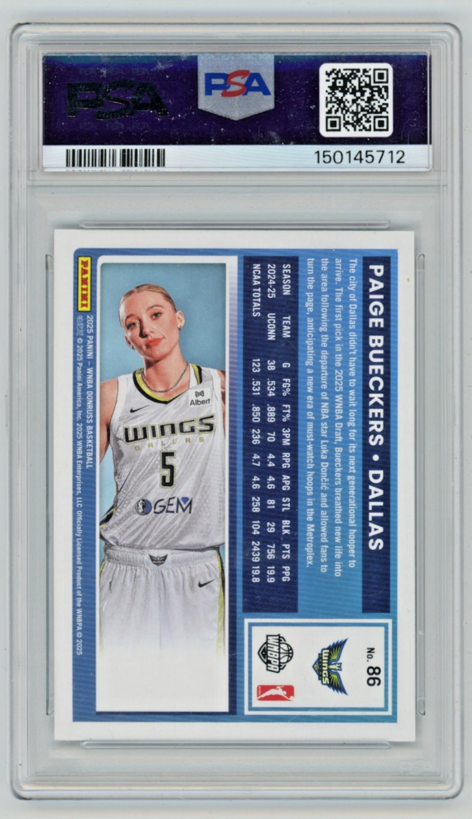 2025 Panini Donruss WNBA Paige Bueckers #86 Holo RC PSA 10 view 2