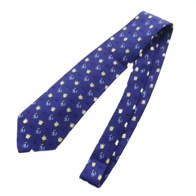 HERMES Tie Regular Tie Silk Chicken Clock Pattern All Over Pattern Navy KW GY14