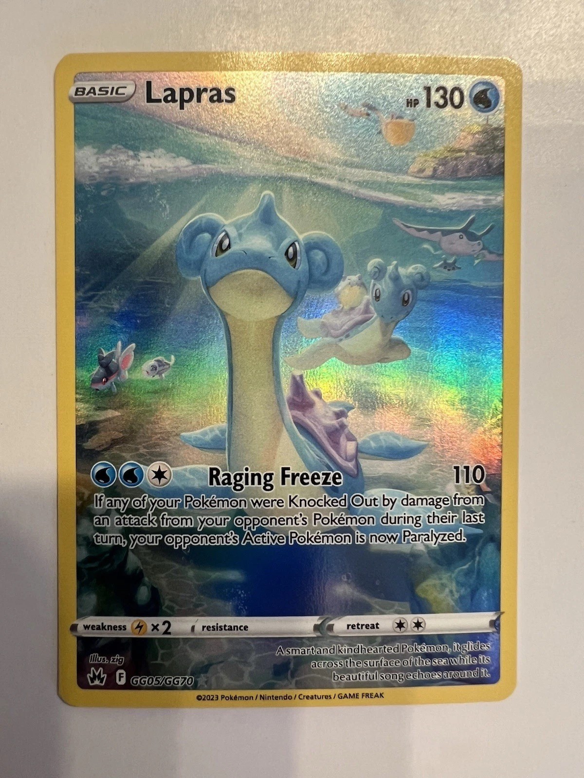 Lapras Crown Zenith: Galarian Gallery Holo Card GG05/GG70 NM/Mint Condition