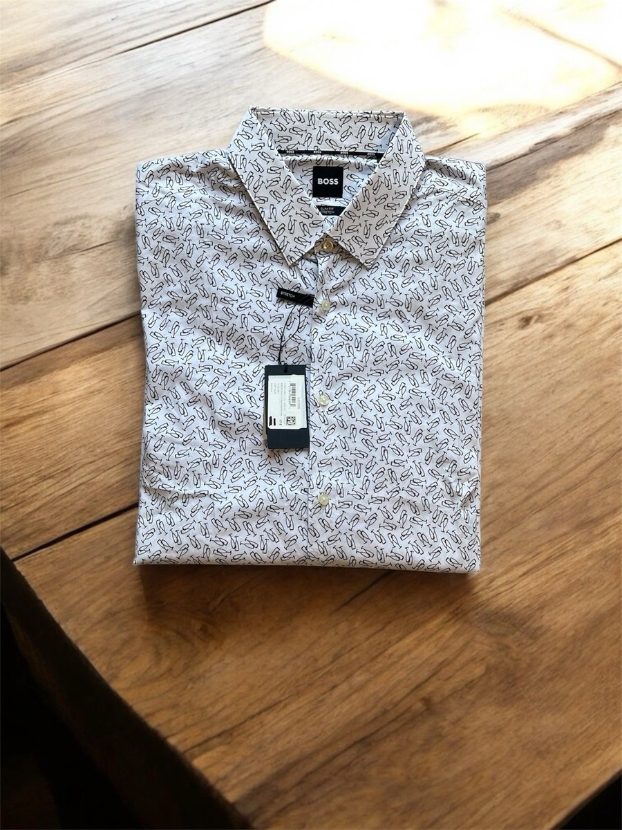 Hugo Boss Men's Hank Kent Slim Fit Stretch Cotton Dress Shirt 46 18