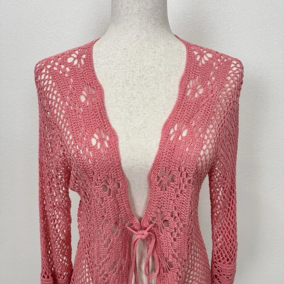 Vtg Y2K Victorias Secret Angels Sweater Womens Medium* Pink Crochet Fairy 2005 - Image 2 of 4