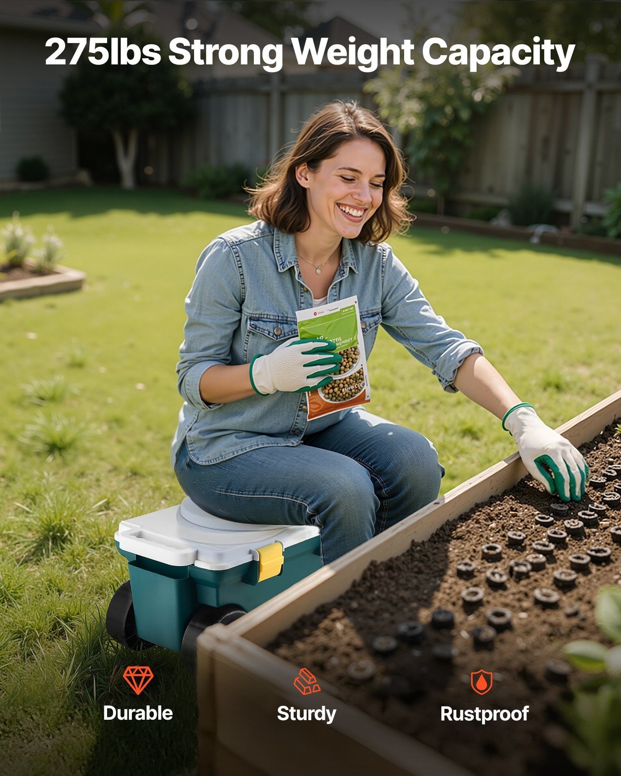 Heavy-Load 276lb Garden Cart with Comfortable Seat & Storage