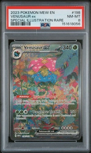 2023 POKEMON MEW EN-151 SPECIAL ILLUSTRATION RARE #198 VENUSAUR EX PSA 8