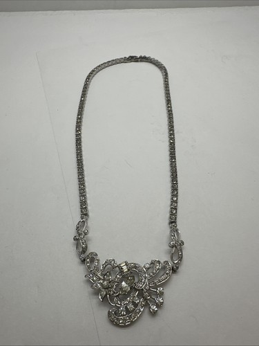 vtg Sterling Silver Rhinestone Choker Necklace art nouveau style Stunning 27.1g - Picture 1 of 12