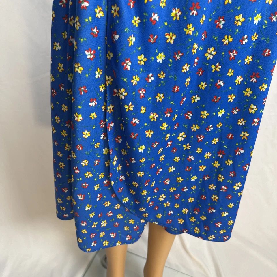 Falda envolvente floral vintage JCPenney azul amarillo rojo flores forrada hecha en Unión EE. UU. Foto 3 de 4