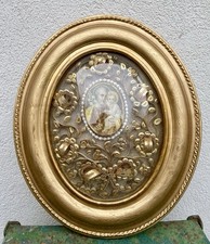 XIXème Ancien Reliquaire grand Cadre de 7 Reliques Paperolle Quilling Religiosa