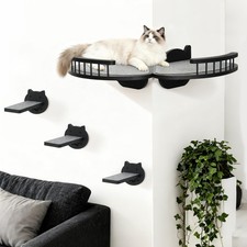 Cat Wall Shelves Furniture Set with Scratching Pad  Wooden Cat Climbing Wall S...