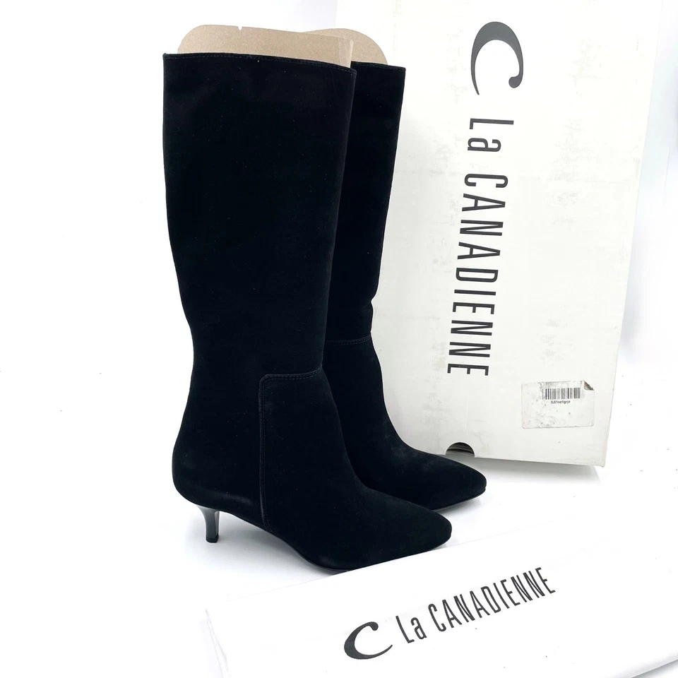 Botas La Canadienne Drake Cuero Gamuza Negro Hasta la Rodilla Tacón Gatito Talla 8.5 Foto 2 de 4