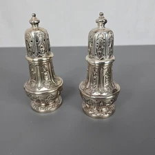 Vintage Tall Corbell & Co. Silver Plate Salt & Pepper Shakers Ornate Design