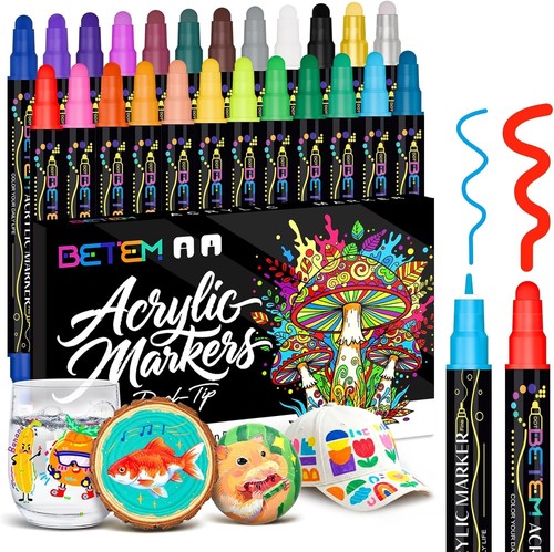 Acrylic Paint Markers Dual Tip 24 Colours Set
