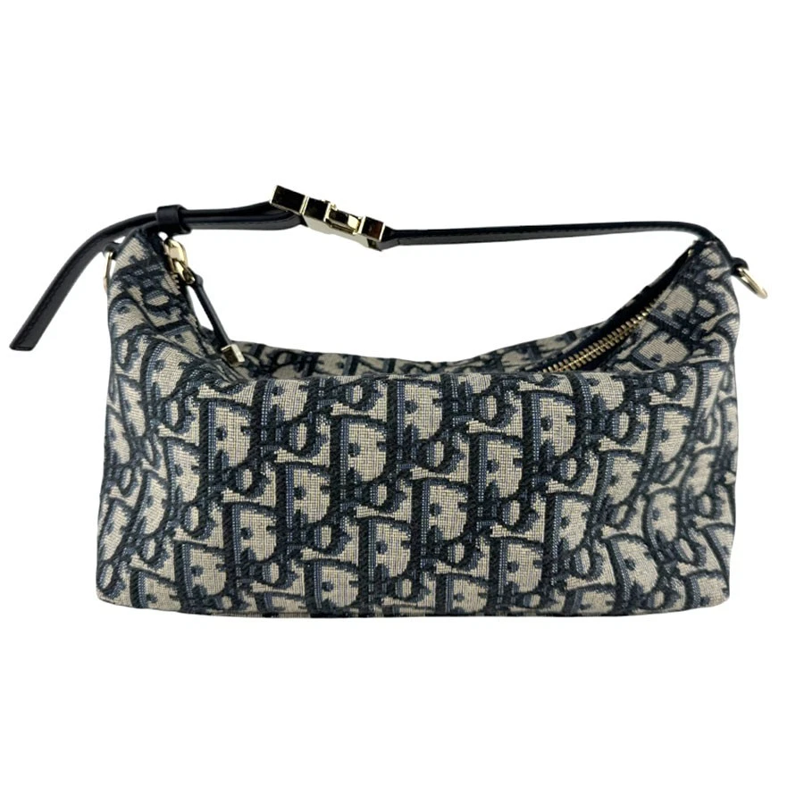 Dior — Auth Christian Dior Oblique DiorTravel Pouch Handbag Navy Canvas/Leather - z9664
