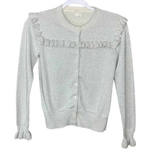 Crewcuts Sparkly Ruffle Trimmed Cardigan Sweater Silver Size 14