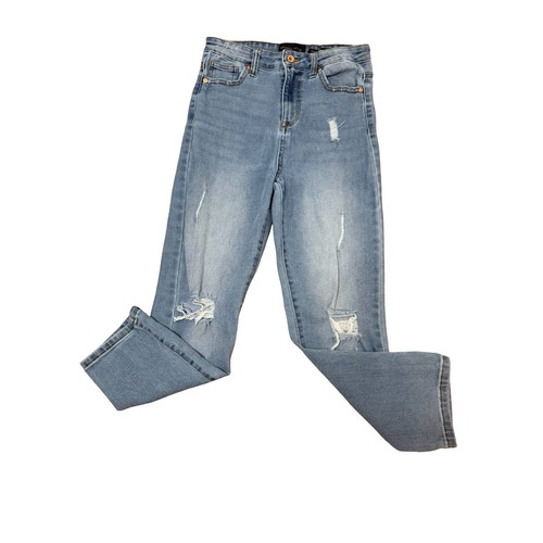 Kendall + Kylie The Icon High Rise Straight Leg Distressed Jeans Light Wash 9/29