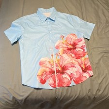 Men  s XL Light Blue Hibiscus Floral Hawaiian Shirt Short Sleeve Button Up