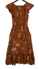 Universal Thread Womens  Floral Midi Dress  Rust Brown Flutter Sleeve Ruffle XXL
