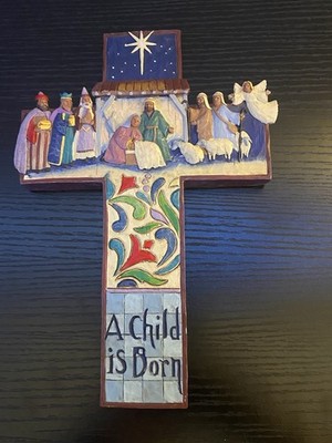 Jim Shore Heartwood Creek #4007044 Nativity Scene Cross'' 2006 ~  wall cross