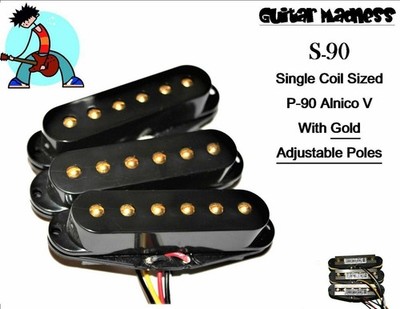 G.M. S-90's Single Coil Sized P-90's with Gold Pole Pieces Black Covers A5