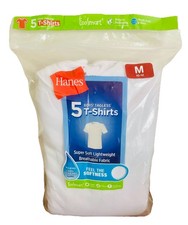 Hanes Boys' Size Med 10-12 White Crewneck Tagless EcoSmart T-Shirts 5 Count