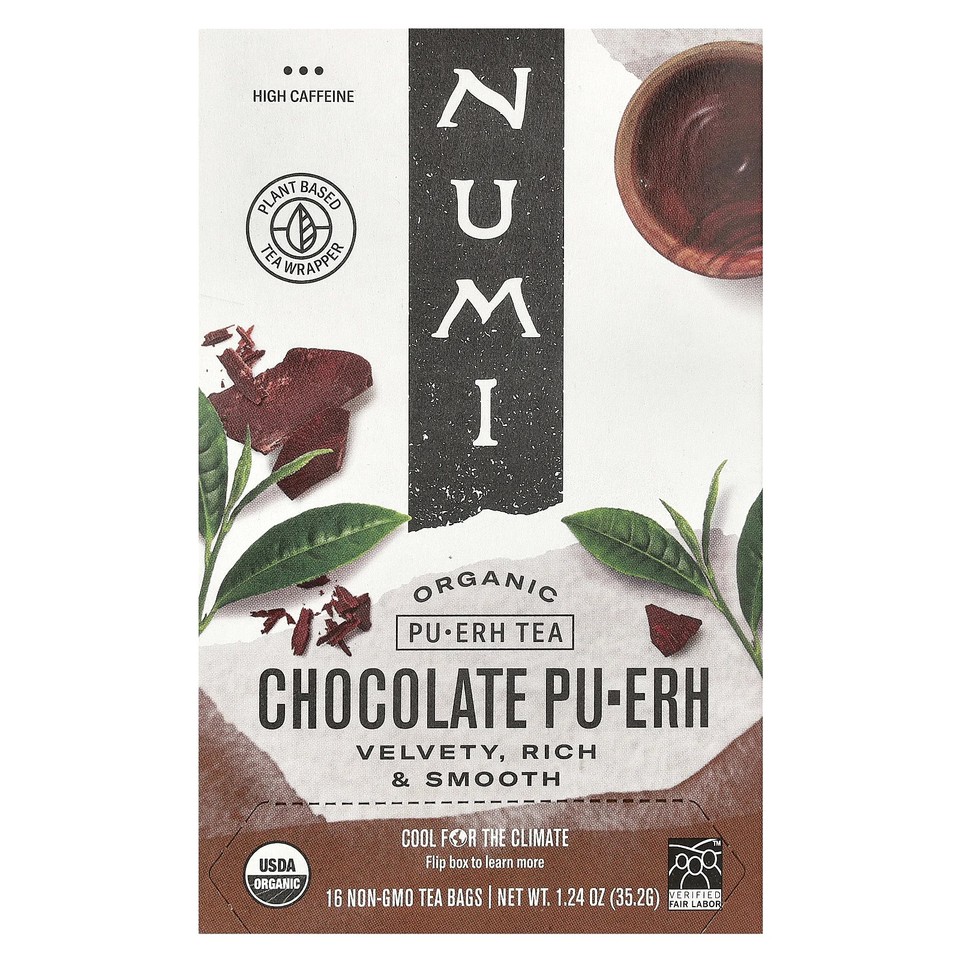 Organic Pu-Erh Tea, Chocolate Pu-Erh, 16 Non-GMO Tea Bags, 1.24 oz (35.2 g)