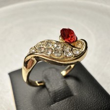 Damenring Vergoldet Rot Glitzerstein Blattdesign Funkelnd Elegant Ringgröße 57