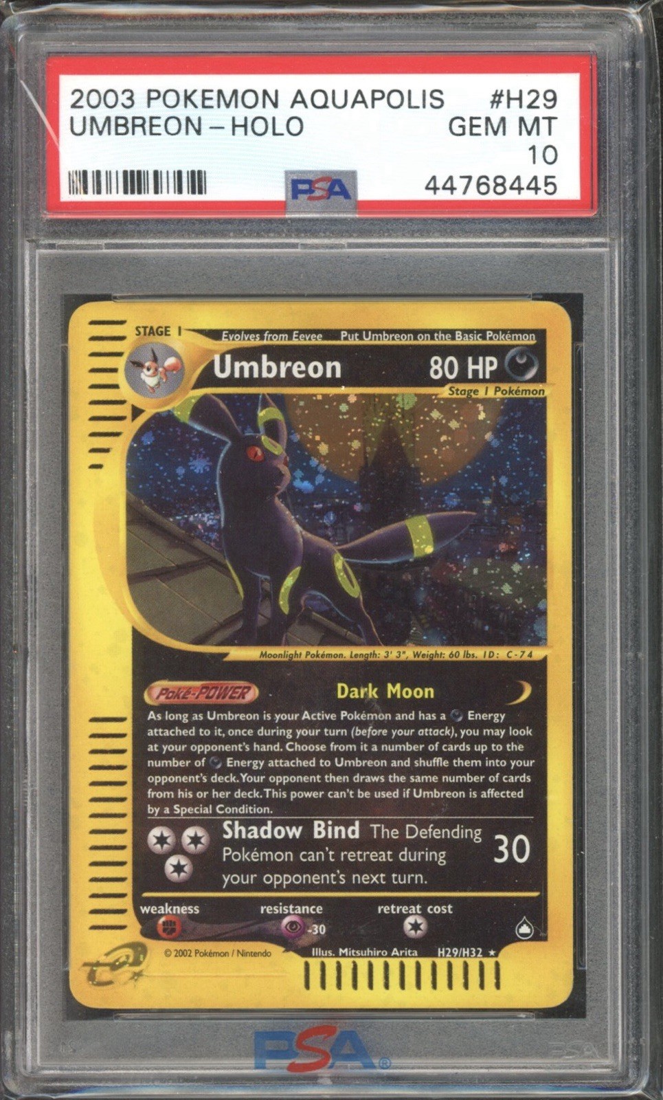 Pokemon Umbreon Aquapolis Holo Rare #H29 PSA 10 Gem Mint WOTC