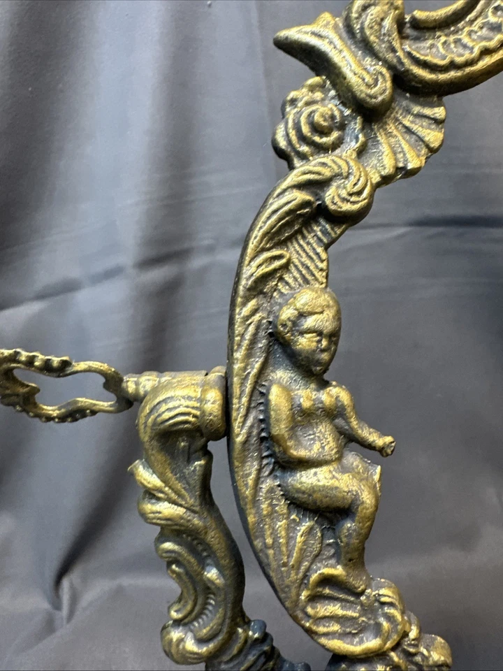 VTG Brass Cherub Pedestal Vanity Table Top FRAME- NO MIRROR * Swivel **NO MIRROR - Image 3 of 4
