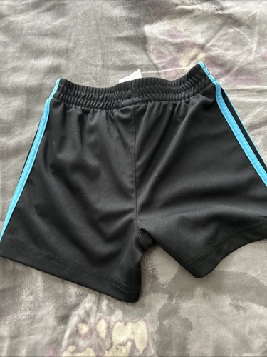 Boy Adidas Basketball Shorts 12 Months Black and Blue Stripes - Picture 2 of 2