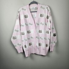 Hello Kitty X Forever 21 sz M Pink White Striped Button-Up Cardigan oversized