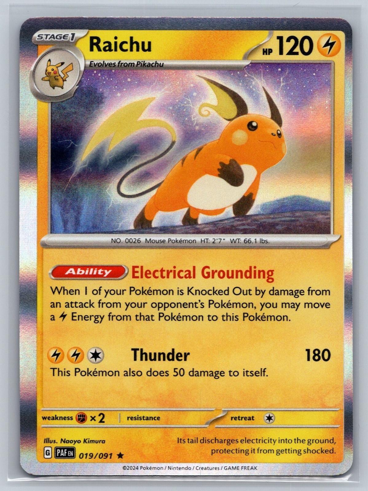 Raichu (Paldean Fates) 19/091 Holo Rare Pokemon Card A014-034 NM