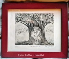 Miro Kenarov  “Man And Bird IV” Etching  5.5"x7" Signed Framed And Numbered