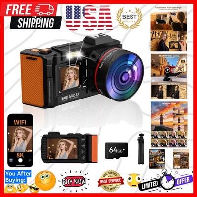 8K Digital Camera for Photography, 92MP WiFi Vlogging Camera for Front and Re...