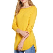CASLON Women's Tunic Sweater XS Dijon Gold Seam Shirttail Knit Hi-Low NWT