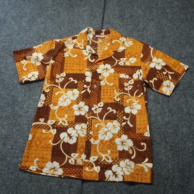 Aikane Button Up Hawaiian Aloha Shirt Men S Orange Brown Floral Short Sleeve