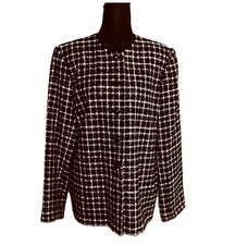 Alfred Dunner Size 14 Black and White Plaid Tweed Blazer Jacket Classic Career