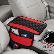 Leather Car Center Console Cover with 2 Storage Bags, Black/Red 1 PC Black Red