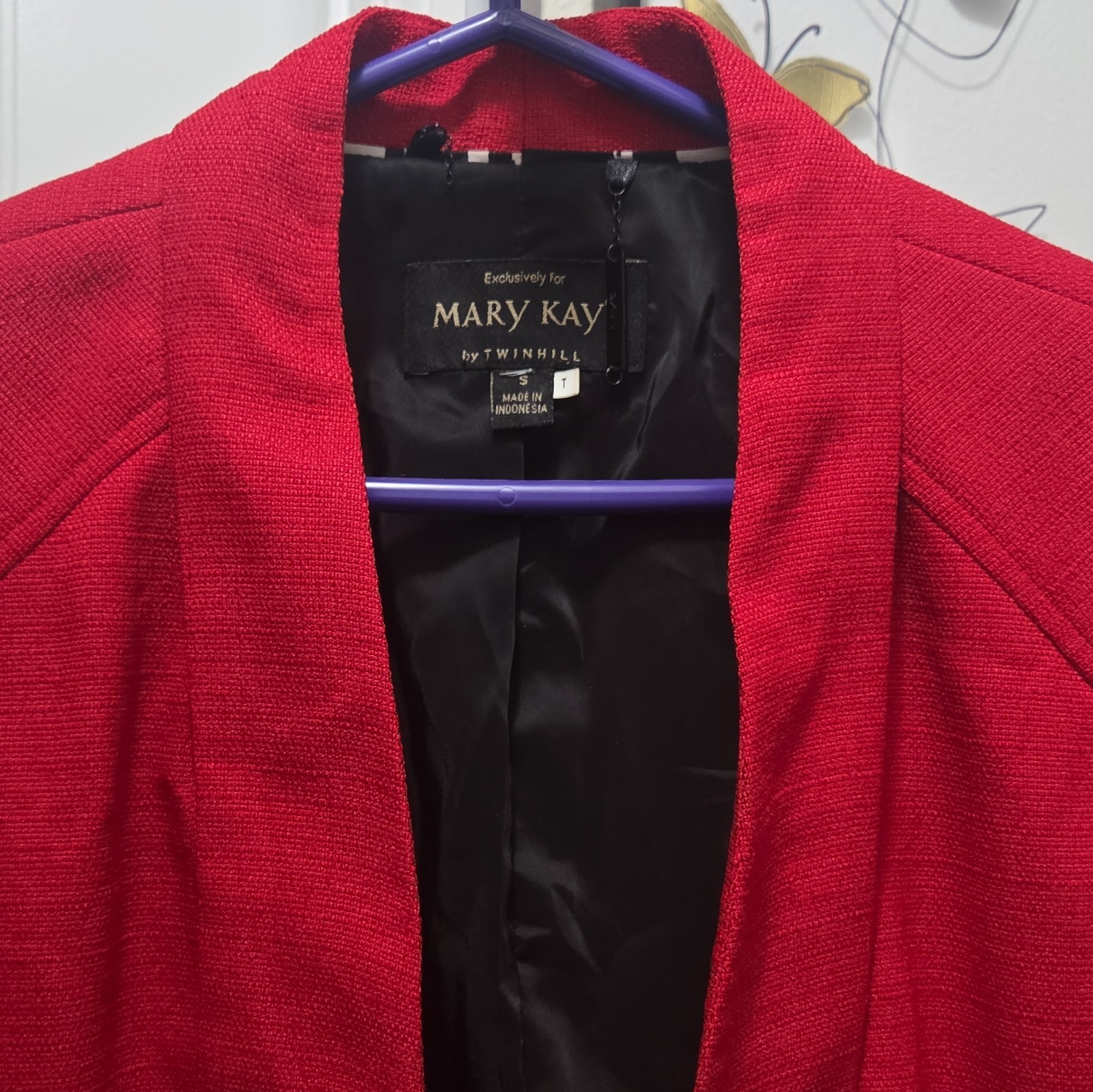 Mary Kay by Twinhill Red Short Blazer Jacket L Long Sleeve Button Lined Pockets image 2