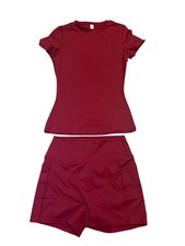 Womens Two Piece Outfit Shorts Set Size M Red Athletic Workout Gym Loungewear
