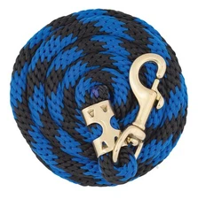 8 Foot Blue Black Poly Lead Rope for Horses with Brass Snap Durable and Comfo...