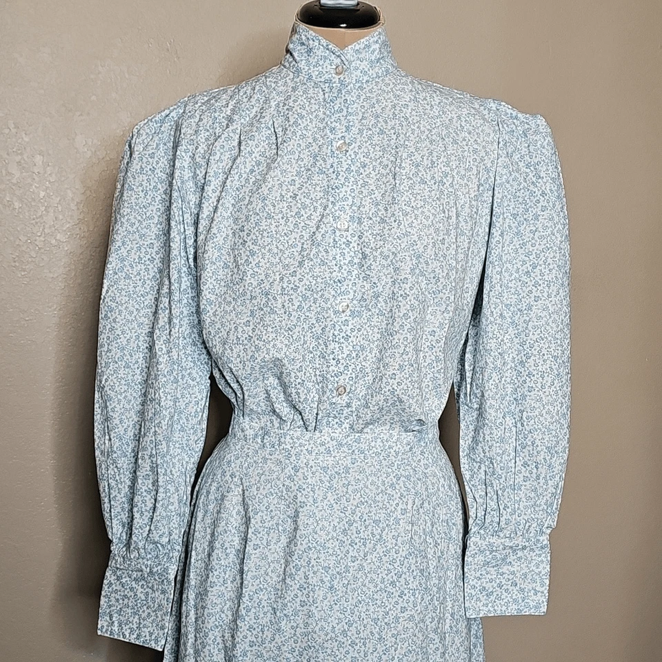 Vintage Frontier Classics Blue White Floral Maxi Skirt Set Medium Prairie - Image 2 of 4