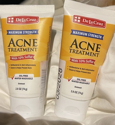 Lot Of 2 De La Cruz 10% Sulfur Ointment Acne Medication 2.6 OZ Exp 3/2028