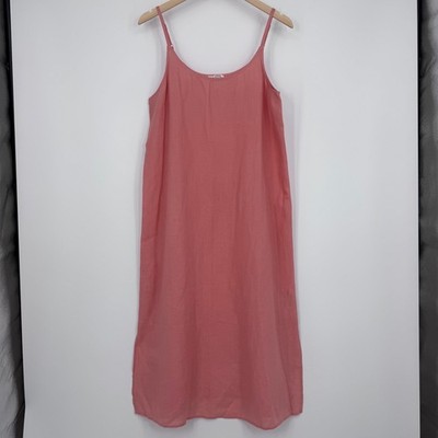 Eileen Fisher 100% Linen Slip Dress Womens S Coral Pink Organic Midi Summer  | eBay