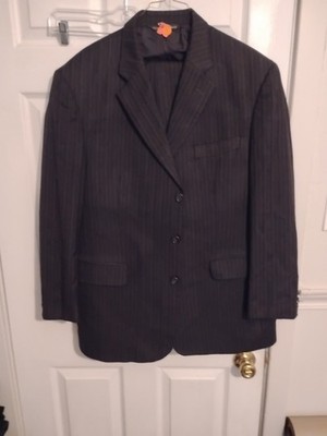 Jack Victor 100% Wool Pinstripe Suit Black 44R/38R Pants Lanza CT