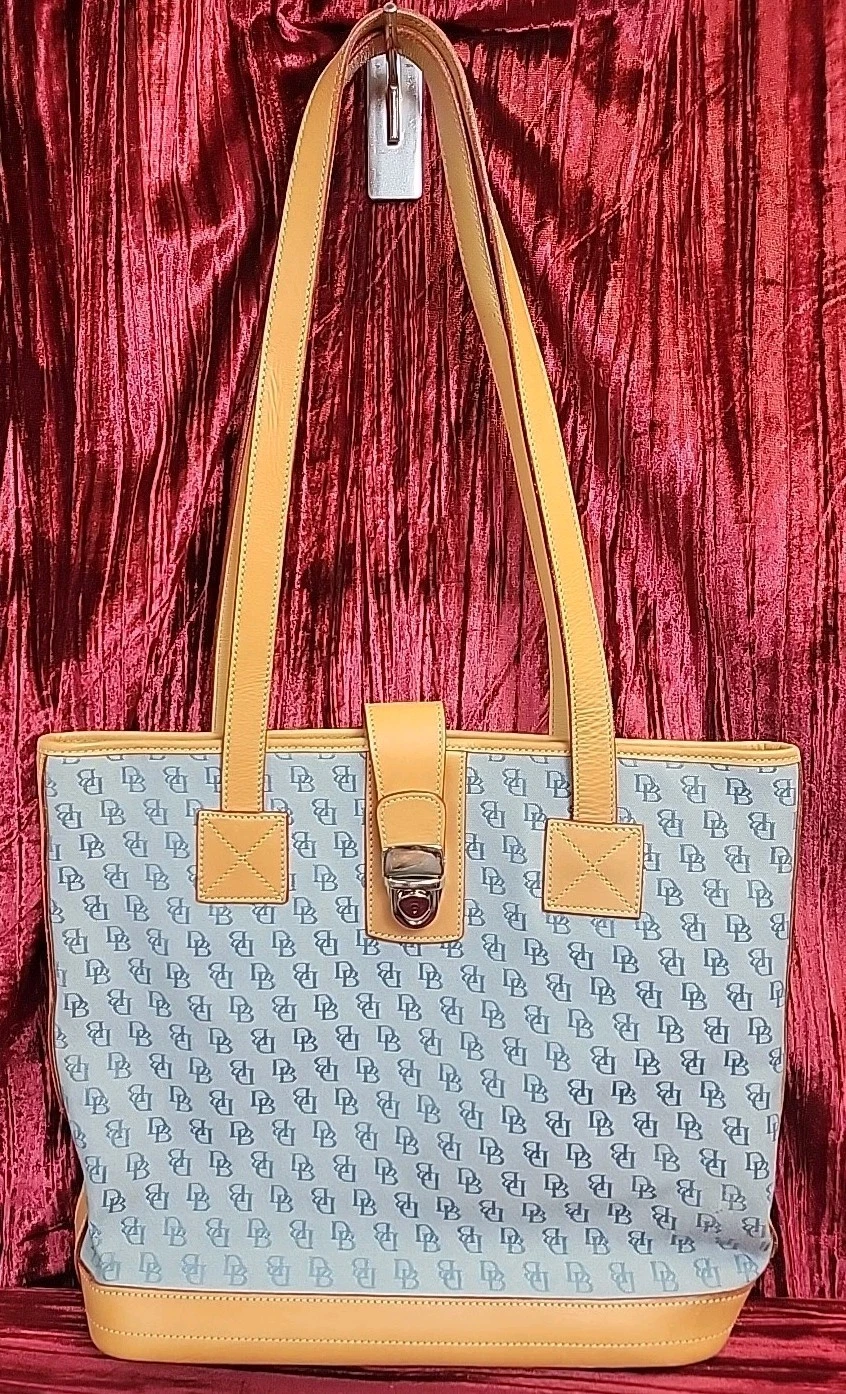 Dooney And Bourke Medium Shopper Tote Light Blue W/ TAN LETHER TRIM BAG PURSE