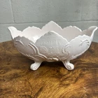 Vintage Jeannette Blush Shell Pink Lombardi Pattern Milk Glass Oval Footed Bowl