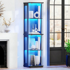 4-Tier Rounded Display Cabinet Curio Cabinet with Glass Doors, 3-Color LED Light