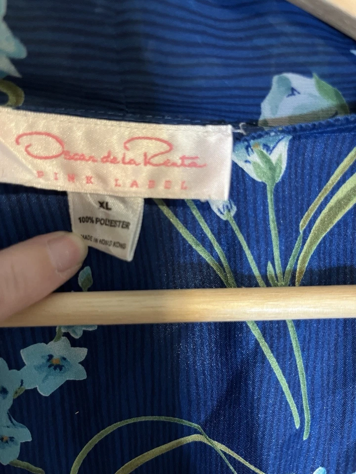 Vestido Vintage XL Kimono Floral Azul Bata Oscar de La Renta Mangas Transparentes Foto 4 de 4