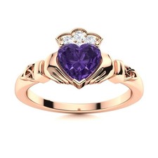 Amethyst Stone Solitaire Artisan Womens Gift Crown Chakra Ring 925 Silver