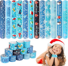 48Pcs Christmas Slap Bracelets  Xmas Snowflake Slap Wristbands Assorted Christmas