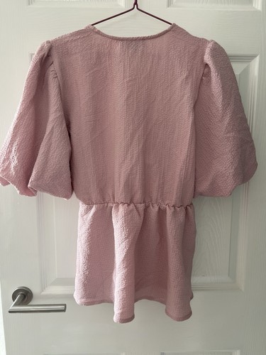 Maternity Pink Texture Puff Sleeve Wrap Top Size 12 New Look - Picture 3 of 4