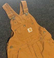 Carhartt Bib Double Knee Overalls Kids Size 6 Brown Logo 100 Cotton Used